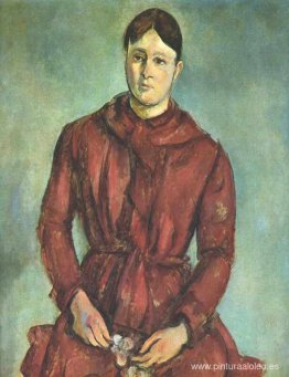 Retrato de Madame Cézanne con un vestido rojo