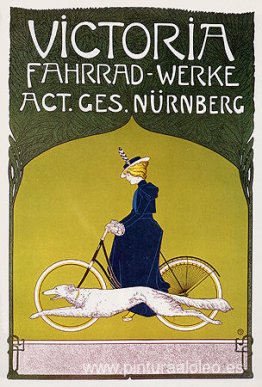 Cartel publicitario Victoria Fahrradwerke (bicicletas)