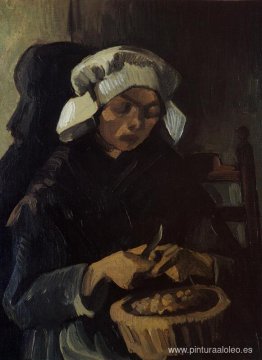 Mujer campesina pelando patatas