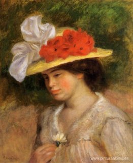 Mujer con sombrero de flores