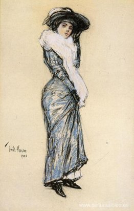 retrato de una dama en vestido azul