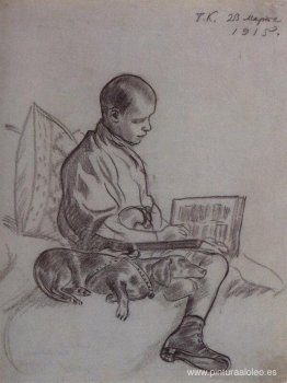 Niño con perro (Retrato de Cyril Kustodiev, hijo del artista)