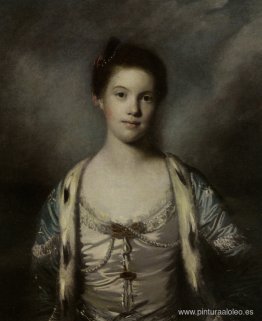 Retrato de Bridget Moris con un vestido de seda blanco