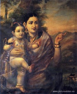 Sri Krishna, cuando era niño con su madre adoptiva Yasoda