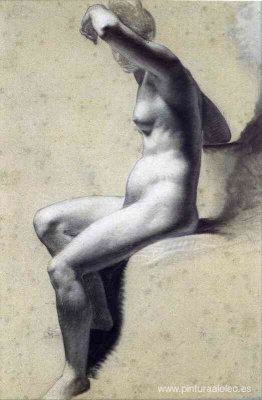 Dibujo de Desnudo Femenino con carboncillo y tiza.