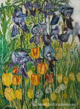 Iris y tulipanes