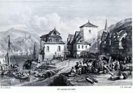 St. Goar um 1835, grabado de J.W. Arquero después de Leitch