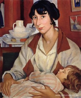 Retrato de A.A.Cherkesovoy-Benoit y su hijo Alexander 