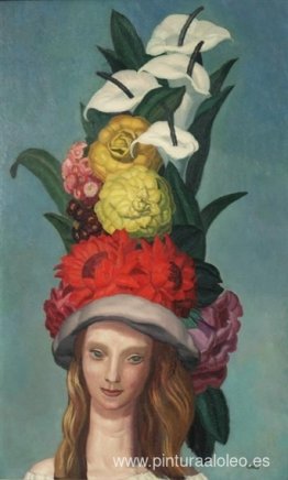 Mujer con sombrero de flores