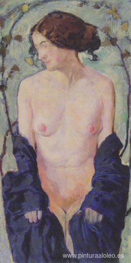 Desnudo Femenino con tela azul