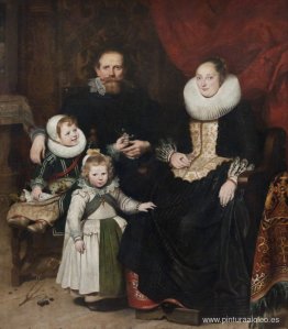 Retrato del artista con su familia.