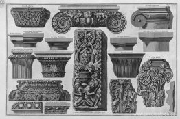 Varios capiteles y un bajorrelieve (Jardines Farnese, Villa Barb