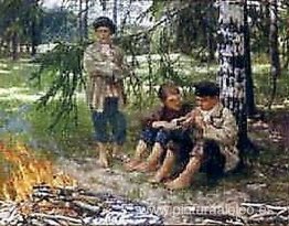 Tres niños en el bosque