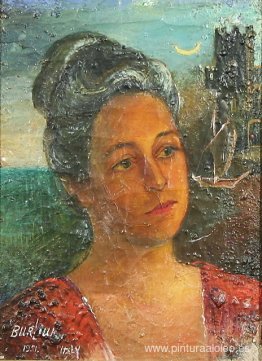 Retrato junto al castillo bajo la luz de la luna