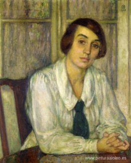 Retrato de Elizabeth van Rysselberghe, sentada con las manos sob