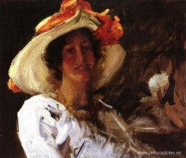 Retrato de Clara Stephens con sombrero con cinta naranja