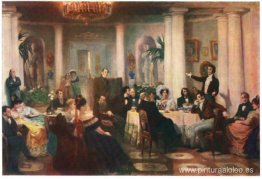 Pushkin y sus amigos escuchan a Mickiewicz en el salón de la pri