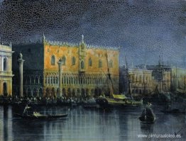 Palacio llueve en Venecia a la luz de la luna