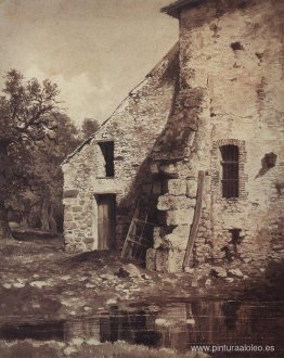 La antigua casa a la orilla del estanque.