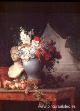 Jarrón de flores con busto de flora.