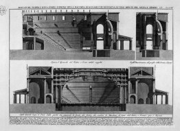 Partida del teatro, y escenario estable, y máquina de madera, y