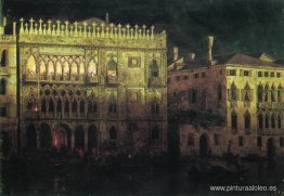 Palacio Ka d'Ordo en Venecia a la luz de la luna