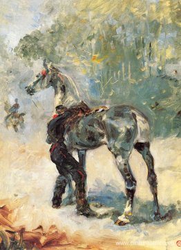 Artillero ensillando su caballo