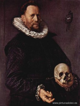 retrato de un hombre sosteniendo una calavera