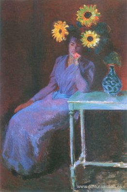 Retrato de Suzanne Hoschede con girasoles