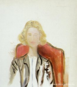 Retrato de una mujer - chaqueta gris con un collar de perlas