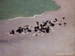 Lavanderas en Etretat (Mujeres secando ropa en la playa)