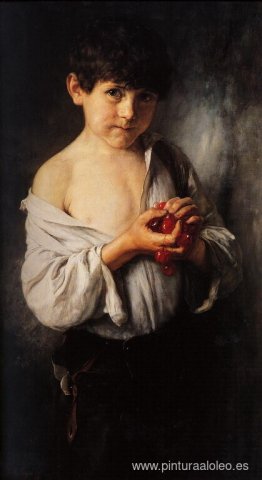 niño con cerezas