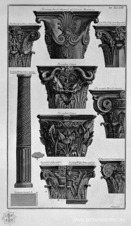 Varios capiteles, columna (Villa Albani, San Clemente, San Cosme