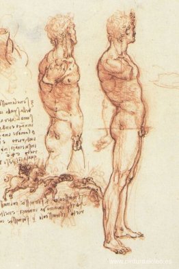 La anatomía de un desnudo masculino y una escena de batalla.