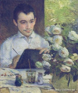 Pierre Bracquemond pintando un ramo de flores