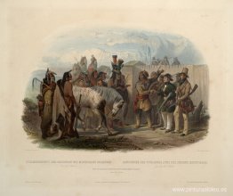 El encuentro de viajeros con los indios Minatarre cerca de Fort