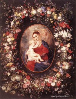 La Virgen y el Niño en una guirnalda de flores