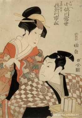 Actores de Kabuki Sanogawa Ichimatsu II como Hayano Kampei y Osa