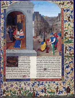 El escrito De Casibus de Boccaccio. Un mensajero entregando Luvr