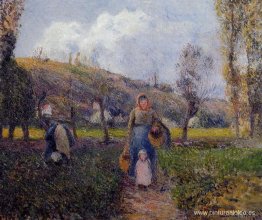 Mujer campesina y niño cosechando los campos, Pontoise