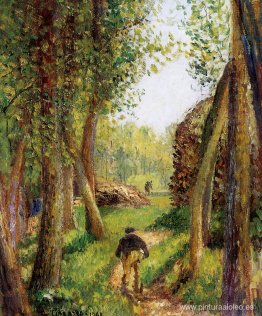 Escena de bosque con dos figuras.