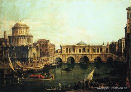 Capriccio del Gran Canal con un puente de Rialto imaginario y ot