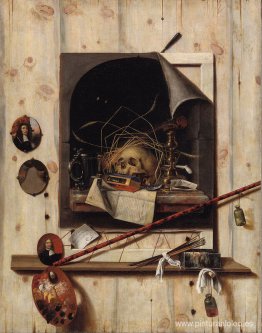 Trompe l'oeil con Studio Wall y Vanitas Still Life