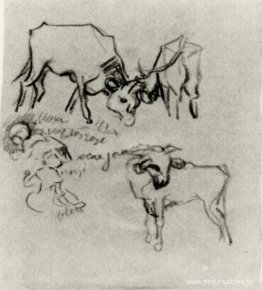 Boceto de vacas y niños.