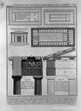 Planta, alzado y detalles de los templos dóricos de Grecia (de L