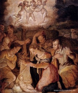 La Natividad con la adoración de los pastores.