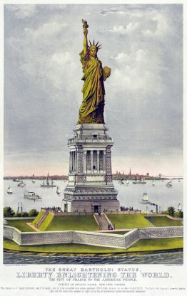 La gran estatua de Bartholdi, la libertad iluminando al mundo. E