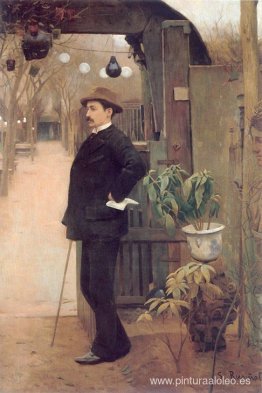 El pintor Miguel Utrillo en los jardines del Moulin de la Galett