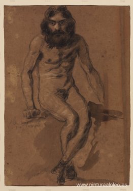 Hombre barbudo desnudo, sentado