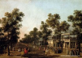 Vista del Gran Paseo, los Jardines de Vauxhall, con el Pabellón